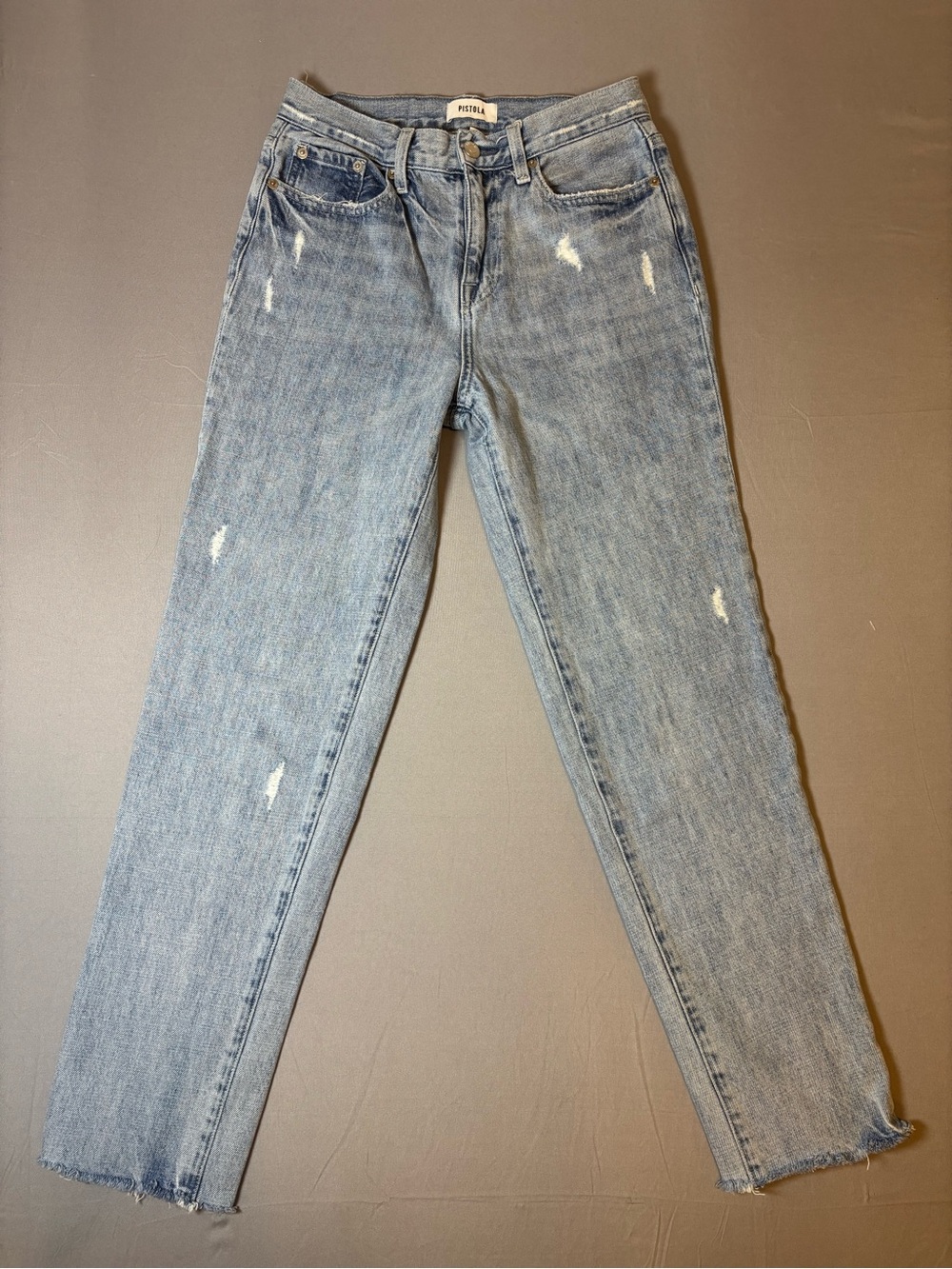 PISTOLA Light Blue Distressed High-Rise Straight Jeans Size 25 Raw Hem